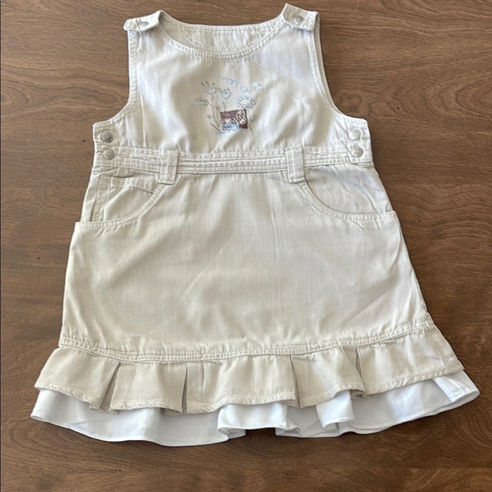 Bout’chou Cream Sleeveless Jumper Dress with Ruffle Hem